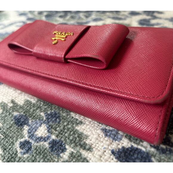 Authentic Prada Ribbon Continental Saffiano Leather Wallet in Pink w/COA - Picture 6 of 16